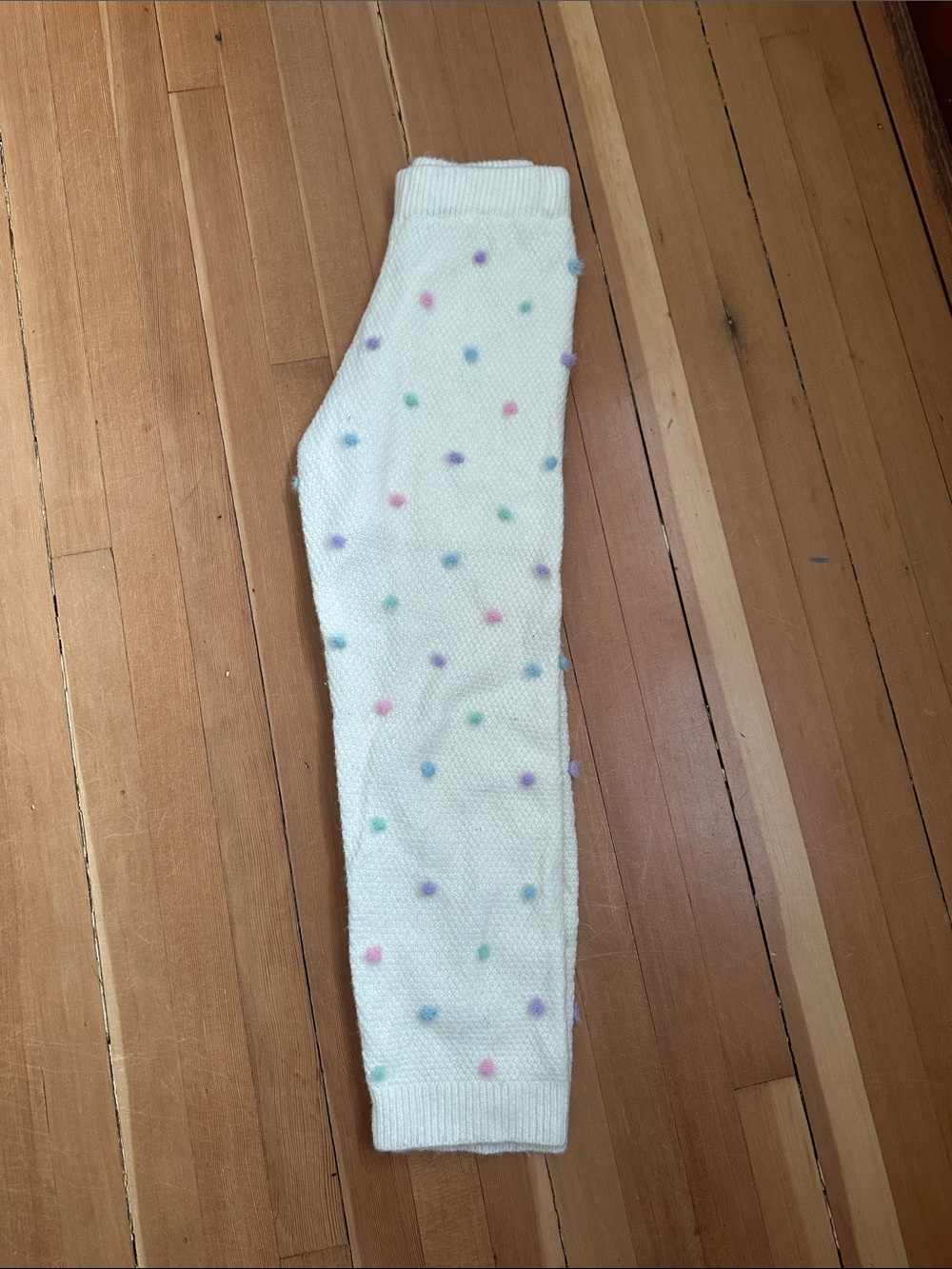Kittenish Cream Sweater-Leg Pants with Pastel Polka Dots